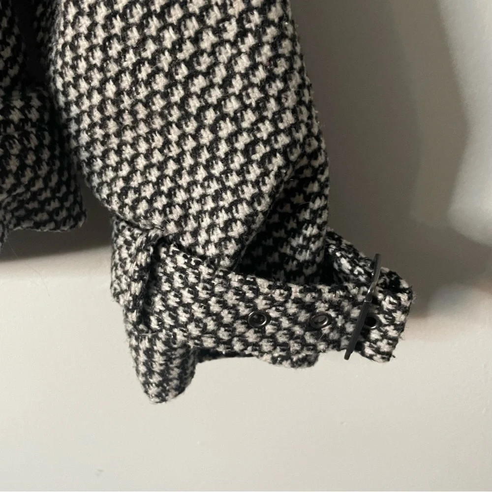 Forever 21 Sherpa Lined Houndstooth Patterned Wool Blend Zip Up Jacket Coat Lg - Picture 6 of 8